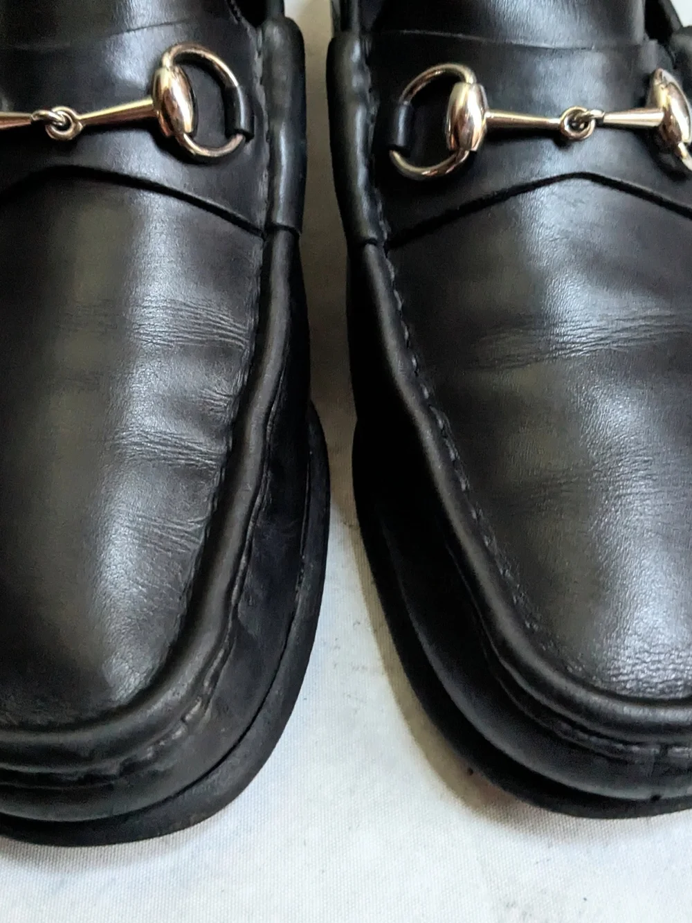 Men's Black Leather Bit Loafers - Classic Slip-On Dress Shoes Men 10 D Italy